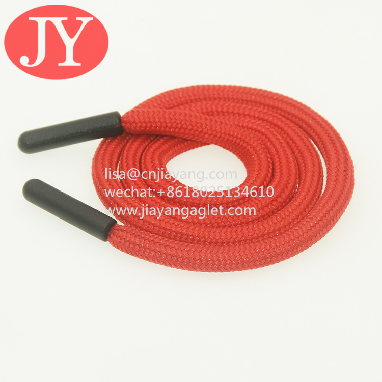 China Red Round Polyester shoelace Cord Injection Matte Logo Black Plastic Aglets Eco-friendly Material Tpu Soft Aglet Cords wholesale