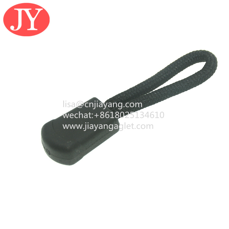 China plastic string zipper puller for garments custom logo and size rubber zip puller wholesale