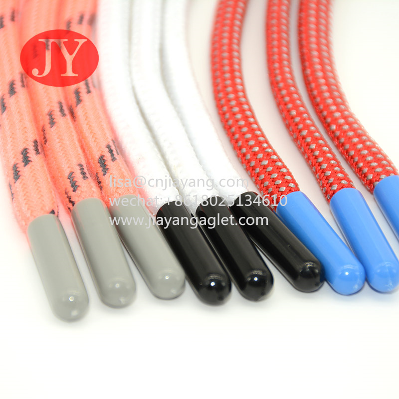 China 2021 new style black/red/blue/color plastic aglets hand painting shoelace cord with round cotton drawstrings wholesale
