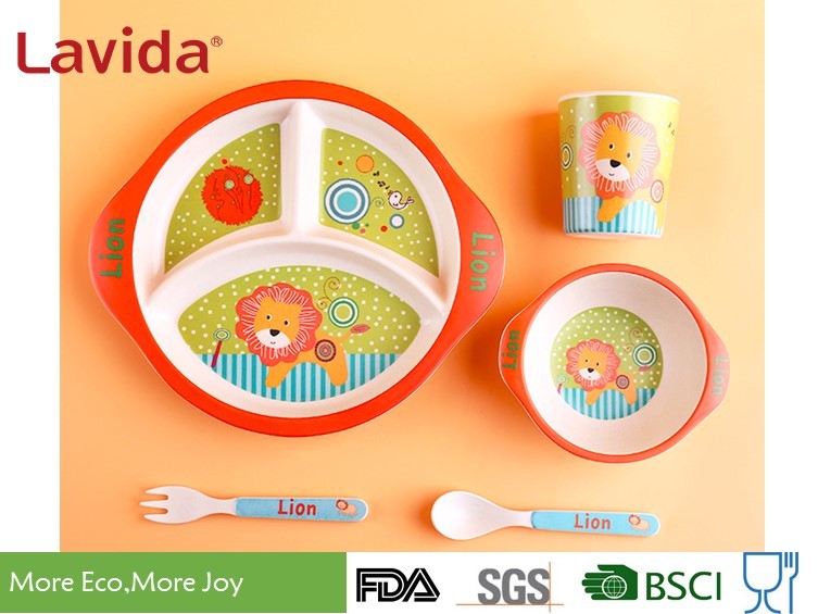 China 3-section Round Shape Dishwasher Safe Bamboo Childrens Dinner Set , Reusable Melamine Dinnerware Sets wholesale