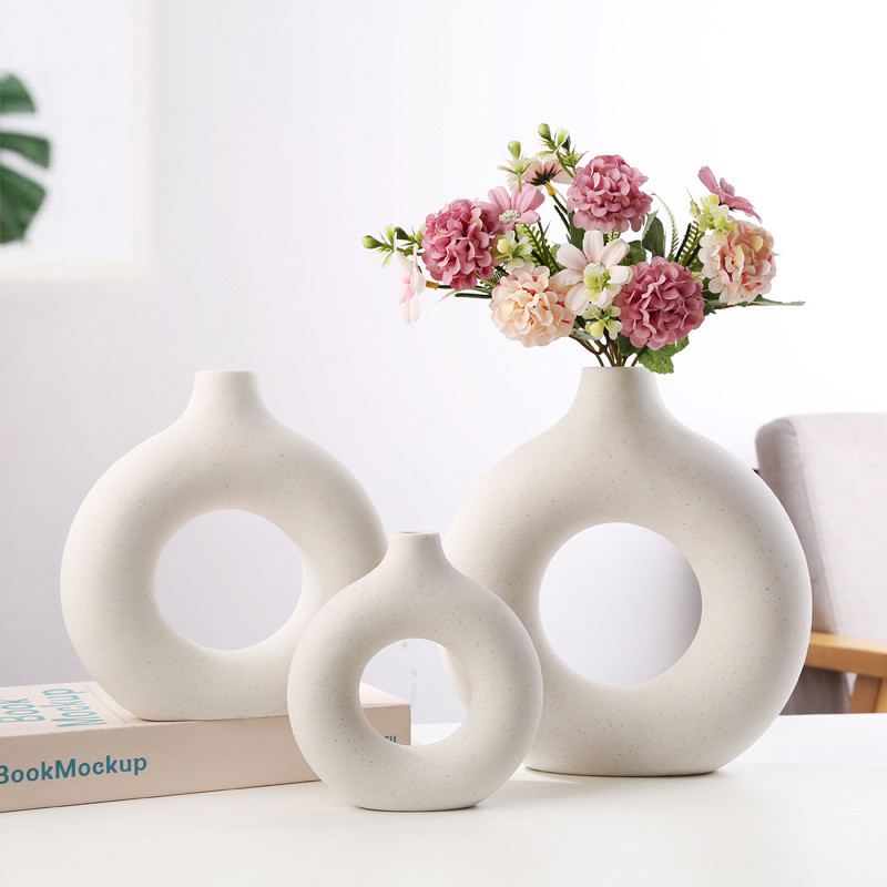 China Nordic Multicolor Round Flower Vase Ceramict Donut Vase for Home Decor on sale