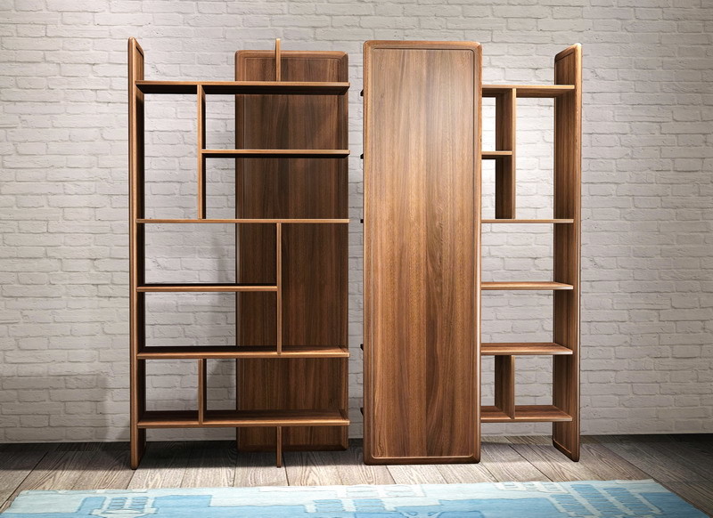 China 2017 New walnut wood Bespoke Furniture Storage Cabinet Display Shelves with Glass door wholesale