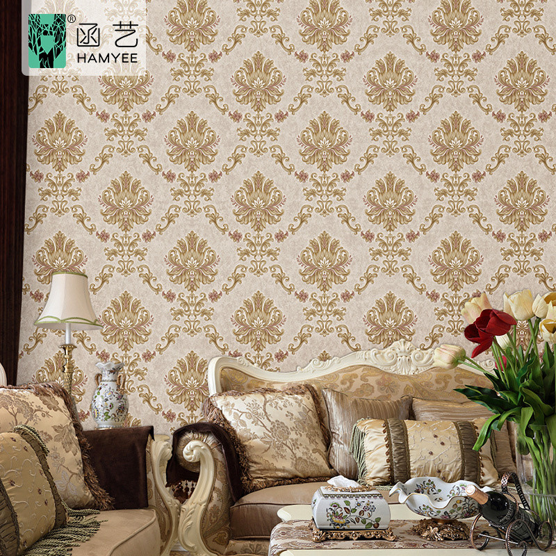 China PVC Surface Gold Non Woven Wallpaper Removable Custom 0.53*10m 1.2kg/roll wholesale