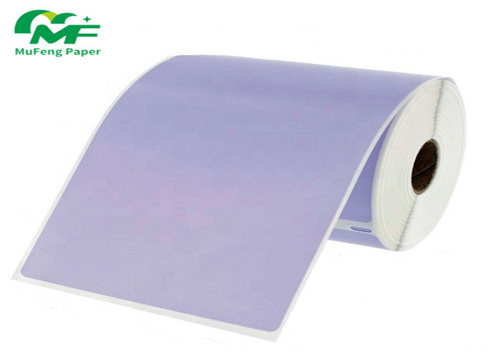 Quality PURPLE FULL COLOR PRINTED THERMAL TRANSFER  LABEL EDGE DISTANCE 1.5MM GAP DISTANCE 3MM WITH 38MM PAPER CORE for sale