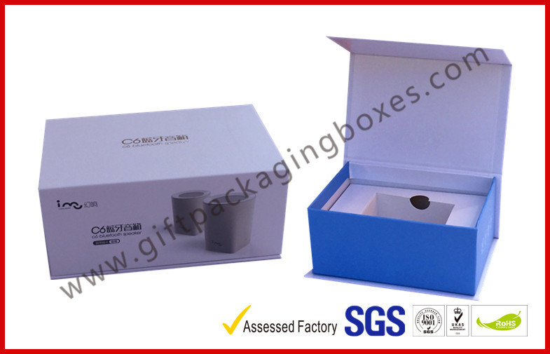 China Blue Tooth Speaker Magnetic Rigid Gift Boxes White And Blue Custom Packaging Boxes for sale