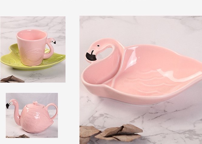China Ceramic Tableware Animal 130CC Flamingo Tea Set wholesale