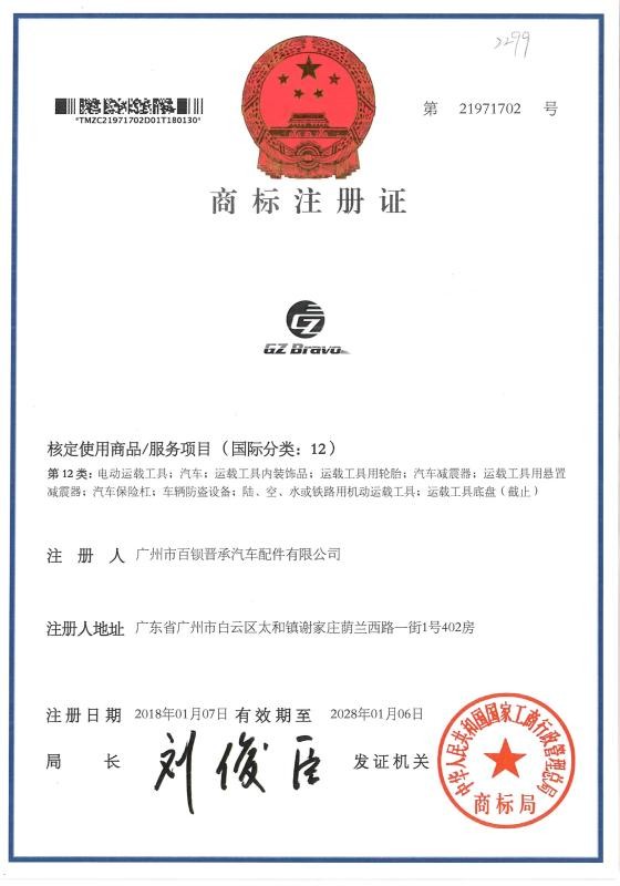 Guangzhou Bravo Auto Parts Limited Certifications