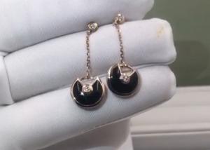 China Classic Shape Glossy Rose Gold Cartier Amulette Earrings With Onyx wholesale