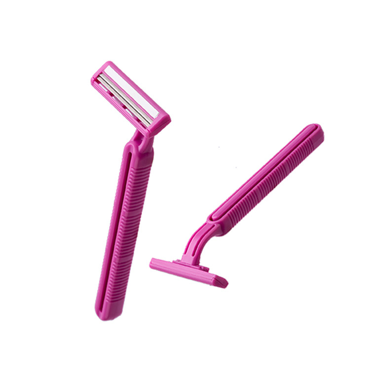 China Pink Plastic Safety Razor Two Blade With Lubricant Vitamin E And Vera Aloe Strip wholesale