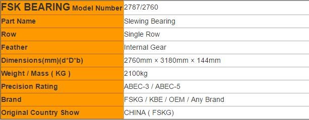 China Large Diameter 2787/2760 Internal Gear Slewing Bearing 2760mm × 3180mm × 144mm wholesale