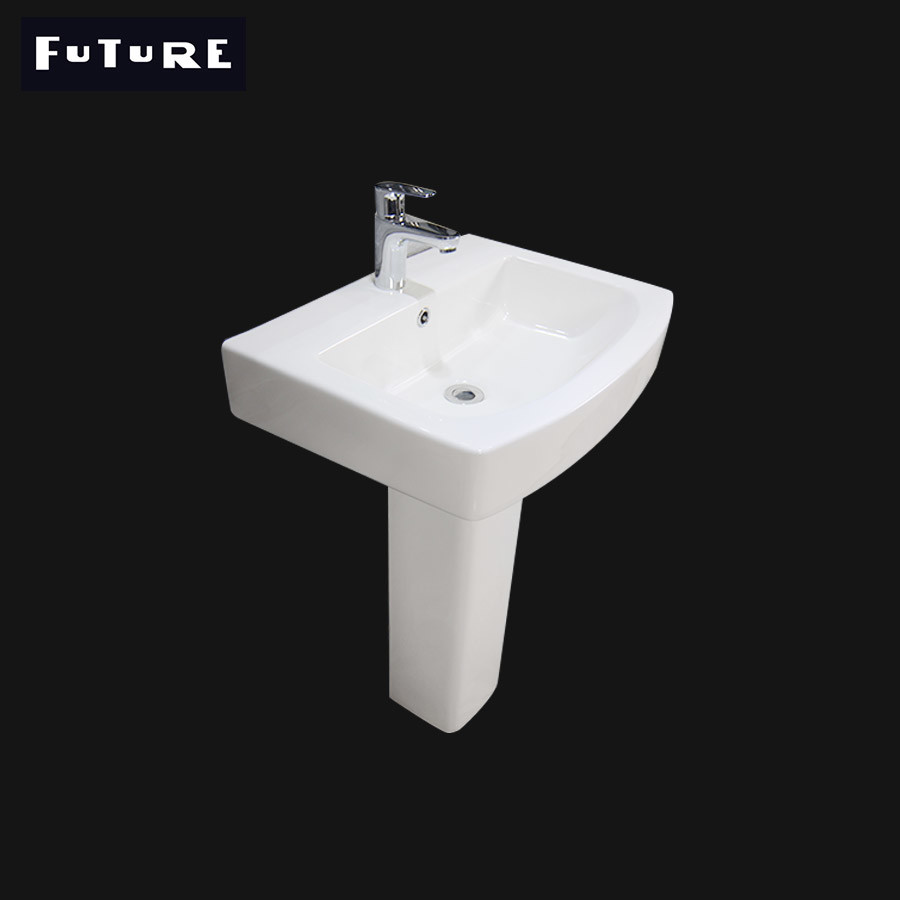 China Solid Surface Small Square Pedestal Sink  Single Tap 450mm Pedestal Basin on sale