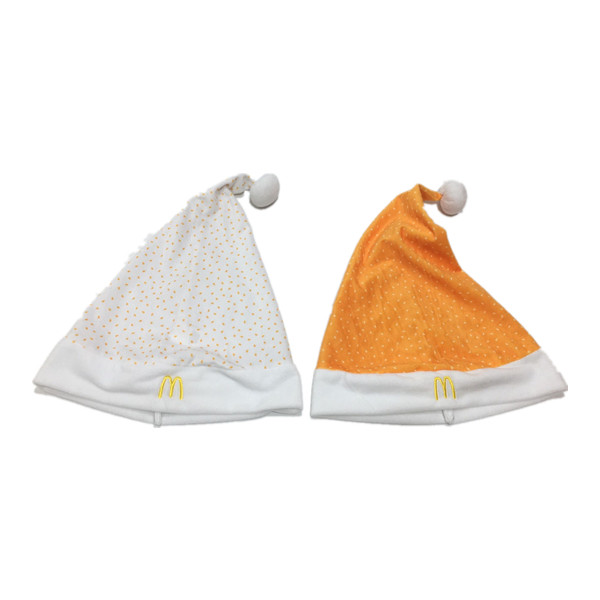 China 40cm 15.75in McDonald'S Personalized Santa Christmas Hats For Adults Golden And White for sale