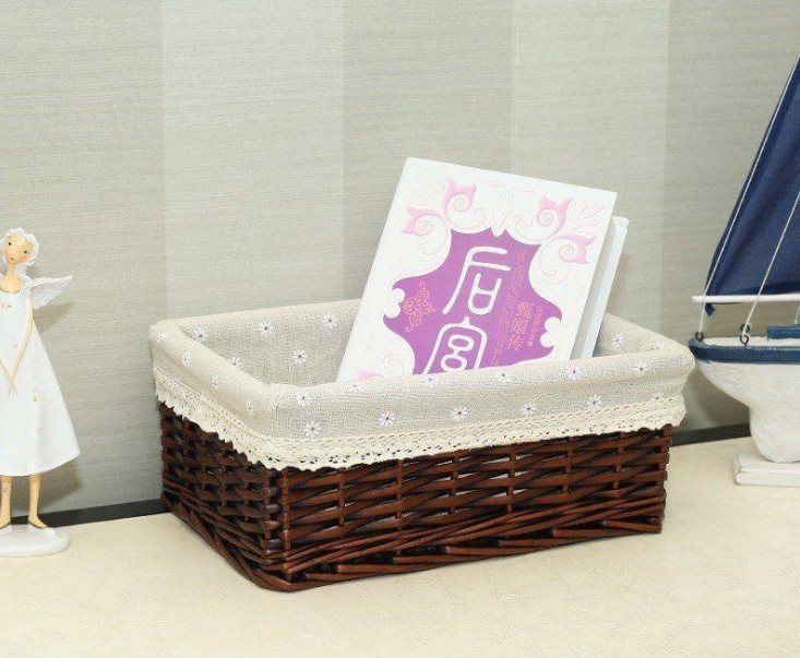 China Hand Woven Decoration Organizer Rattan Willow Wicker Cutlery Fruit Storage Tray Home Decoractions Win Boxes basket wholesale