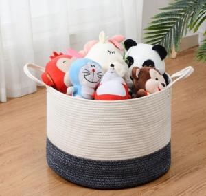 China OEM Home Center Decoration Easter Woven Big Blue Cotton Rope Baby Storage Organizer Empty Toys Gifts Clothes Laundry Bas wholesale