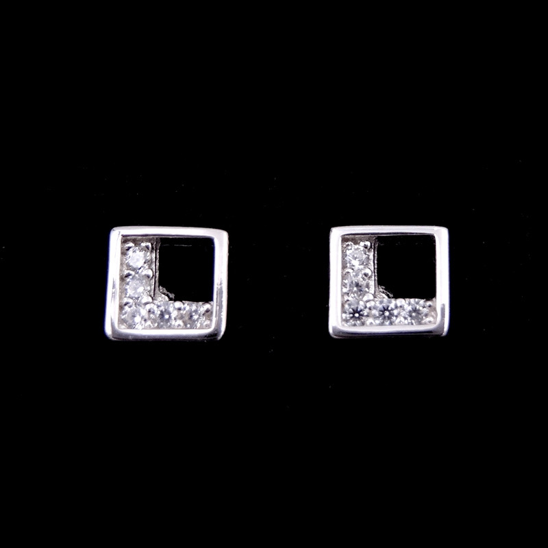 China Square Silver Cubic Zirconia Earrings Silver Jewellery Stub With AAA CZ wholesale