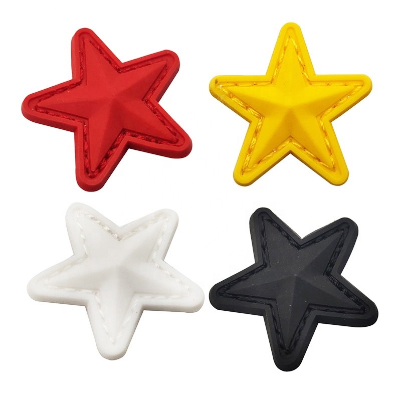 Quality Soft 3D PVC Label Cartoon Stars Adhesive Rubber Silicone Velcro Patch For Hat for sale