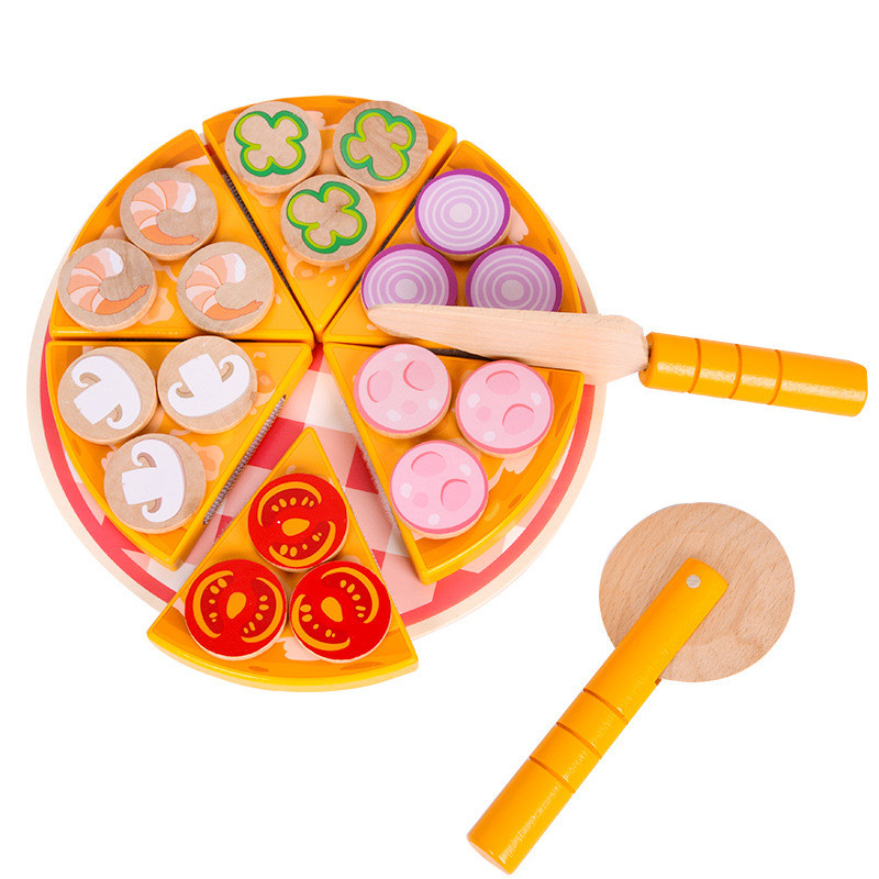 Food Cooking Simulation Wooden Pizza Toy Fruit Vegetable With Tableware for sale
