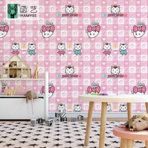 China Waterproof 3D Wallpaper Roll Original Design Pink Cute Cat For Kids Room wholesale