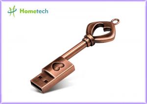 China 64GB / 32GB Metal Bronze Heart Key Flash Drive USB 2.0 Pendrive Memory Stick Drives wholesale