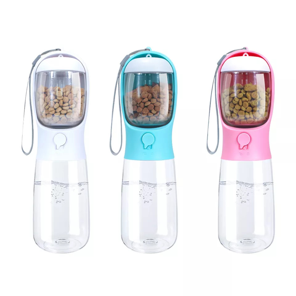 China Custom Logo Plastic Travel Pets Feeder Container Food And Water 2 In 1 Portable Pet Bottle For Dog Cat on sale