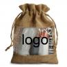 Logo Customized Burlap Favor Bags Drawstring Christmas Bag With Clear Window for sale