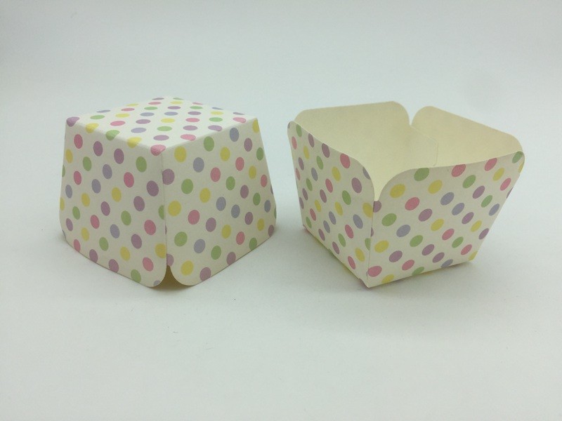 Quality Colorful Dot Square Cupcake Liners Different Patterns Souffle Food Packaging Cups for sale