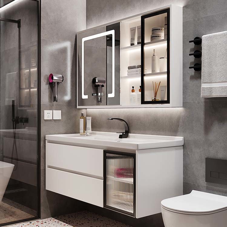 Combined Wall Mount Bathroom Vanity Solid Wood Hotel Style Bathroom Vanity