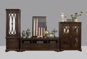China American Antique Living leisure room furniture sets Wooden TV wall unit set by Floor stand and Tall display cabinet wholesale