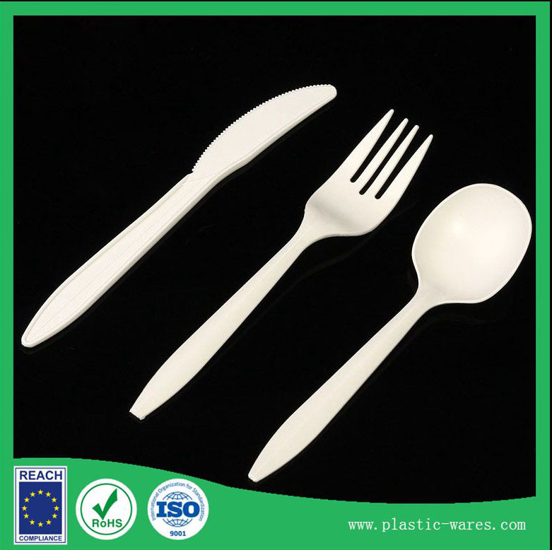 China Healthy and Eco-friendly corn starch biodegradable disposable dinner knife, spoon, fork wholesale