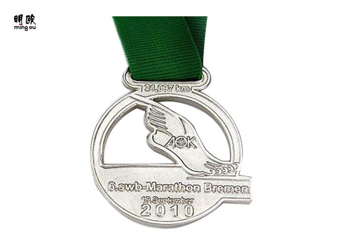 China Marathon Personalized Metal Zinc Alloy Silver Plated Cut Out Logo Custom Medal Awards on sale