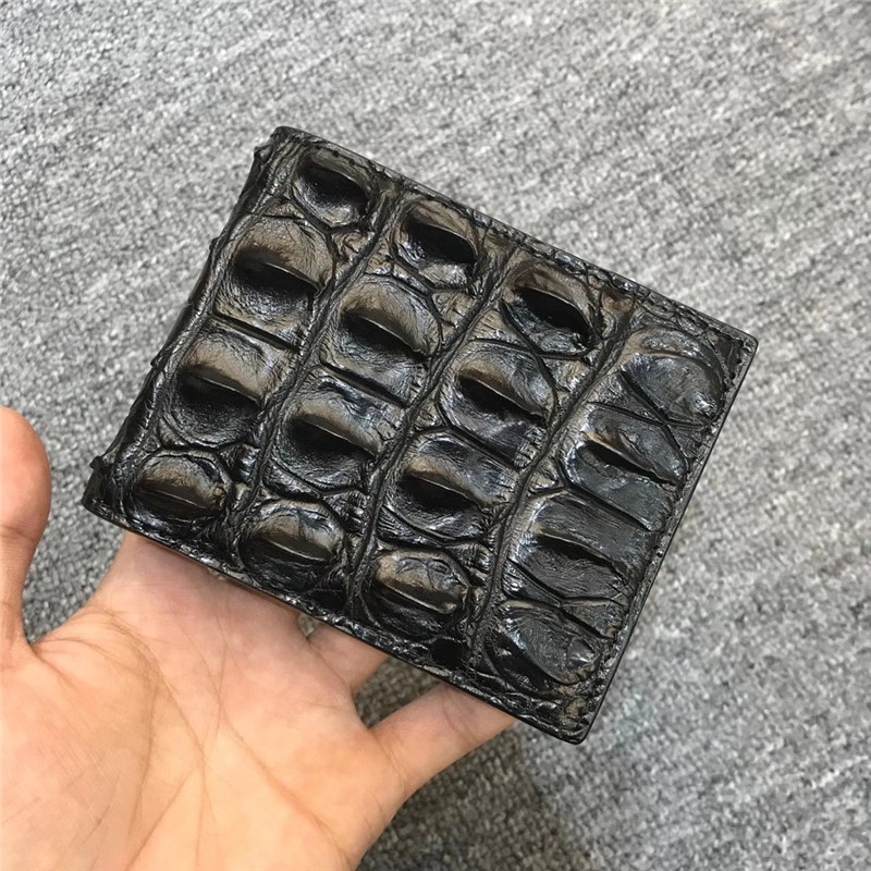 China Authentic Exotic Real Alligator Leather Men's Short Card Holders Genuine Crocodile Skin Male Small Bifold Wallet on sale