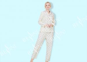 China 100% Cotton Flannel Womens Button Up Pajama Sets With Piping And Long Pants wholesale