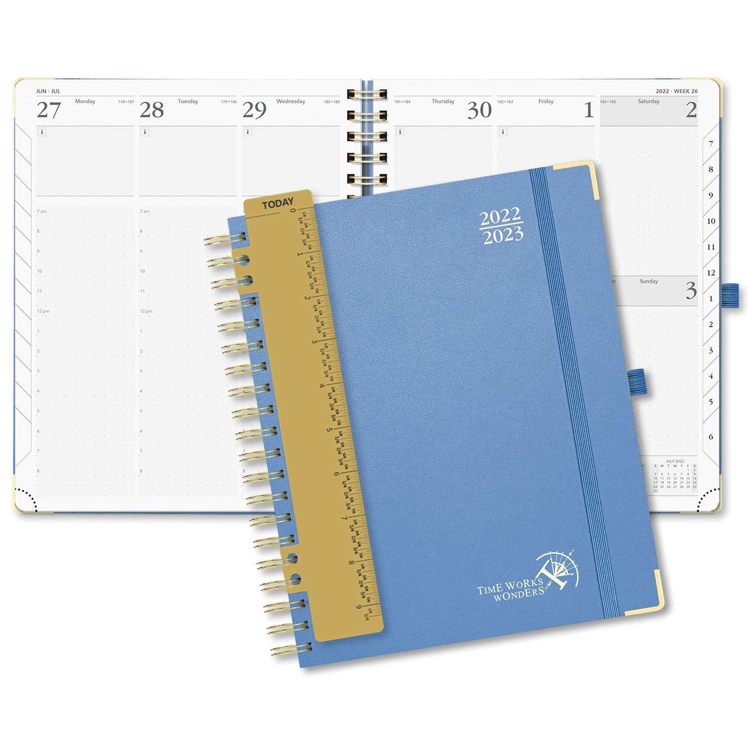 China Custom 12-Month Planner July 2023 - June 2023 Light Blue With Vertical Hourly Schedule 2 Pages Per Week wholesale