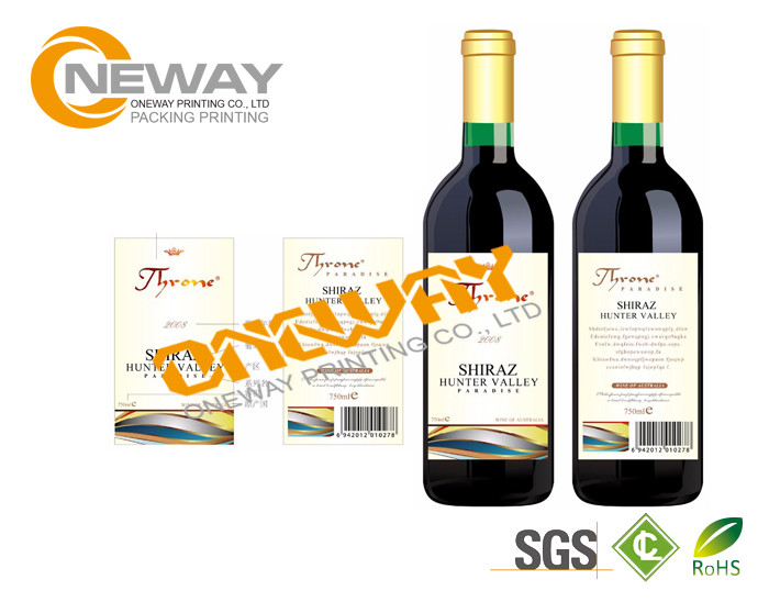 Printing Neck Wine Bottle Labels CMYK / Full Color Self Adhesive Labels