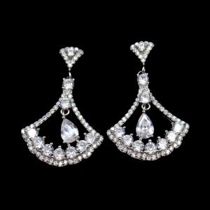 China Triangle Shape Silver Cubic Zirconia Drop Earrings Charm / Vintage Jewelry wholesale