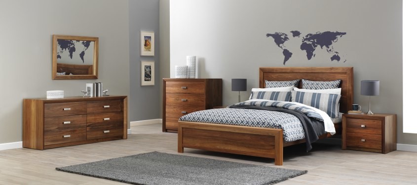 Apartment Furniture Bedroom Furniture Set Queen Size Bed Bedside Tables with Drawer Chest made by Walnut wood E1 MDF