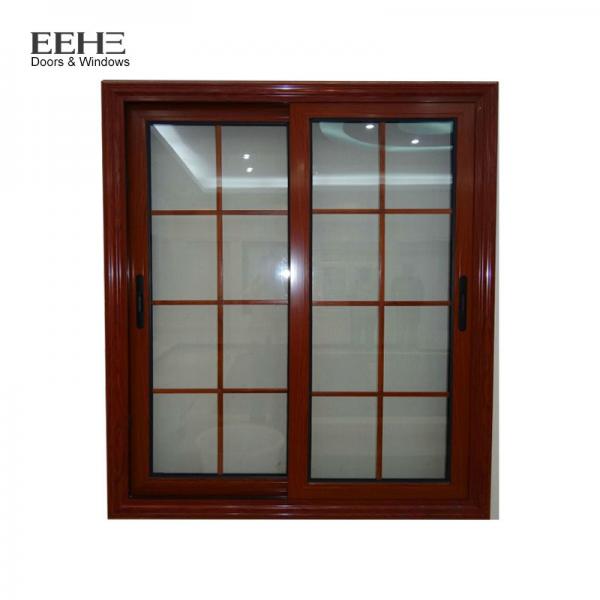 Quality Anodized Wood Color Aluminium Sliding Windows With Grill Water Resistance for sale