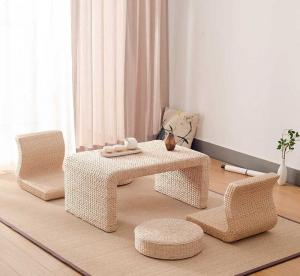 China The Cane Makes Up Tea Table Natural Straw Woven Floor Table Natural fiber Window Table wholesale