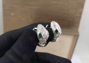 China Luxury 18K White Gold Diamond Ring Bvlgari Serpenti Ring White Gold With Green Eyes wholesale