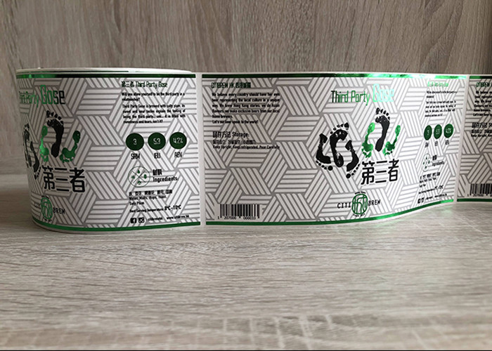 Green gold foil printed self-adhesive vinyl beverage packaging sticker label