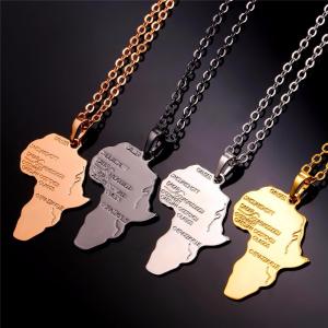 China Stainlesss steel gold/rose gold/silver/gunmetal plated Africa map pendant necklace on sale