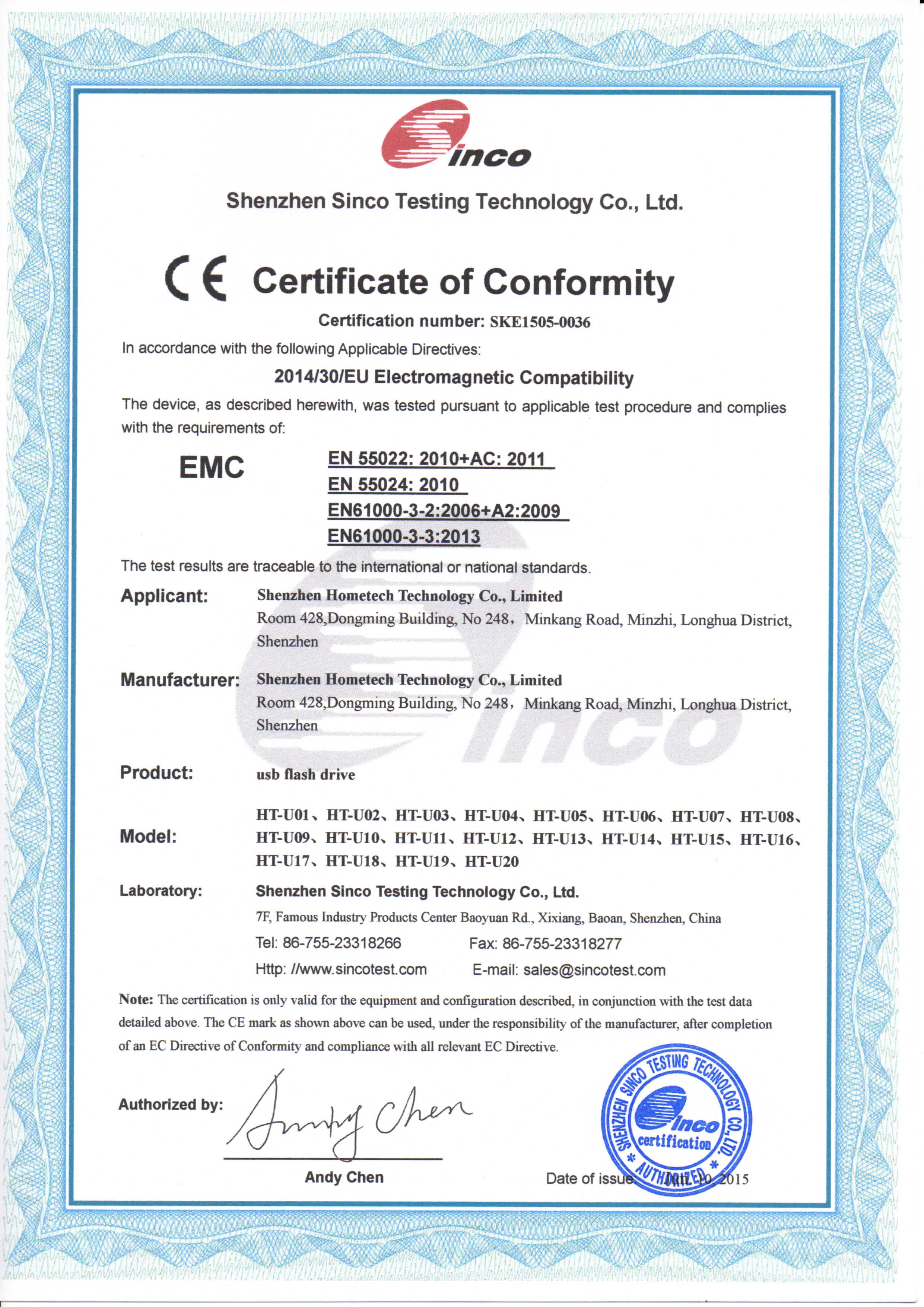 Shenzhen Hometech Technology Co., Limited Certifications