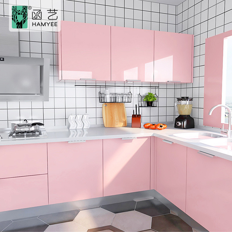 China 0.6m*3m Waterproof Kitchen Wallpaper Pink Glitter Back 0.18mm With Glue Oilproof Sticker wholesale