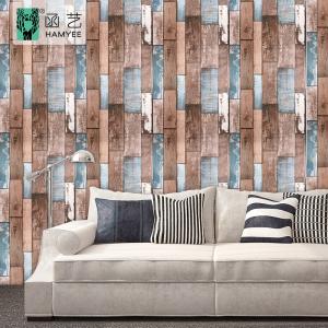 China Custom Wood Effect Wallpaper Removable 0.07mm Thickness Back With Glue wholesale