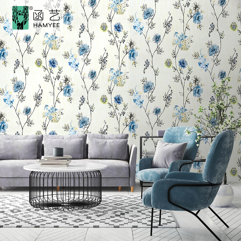 China Blue Floral PVC Self Adhesive Wallpaper 0.45*10m 0.87kg/roll wholesale