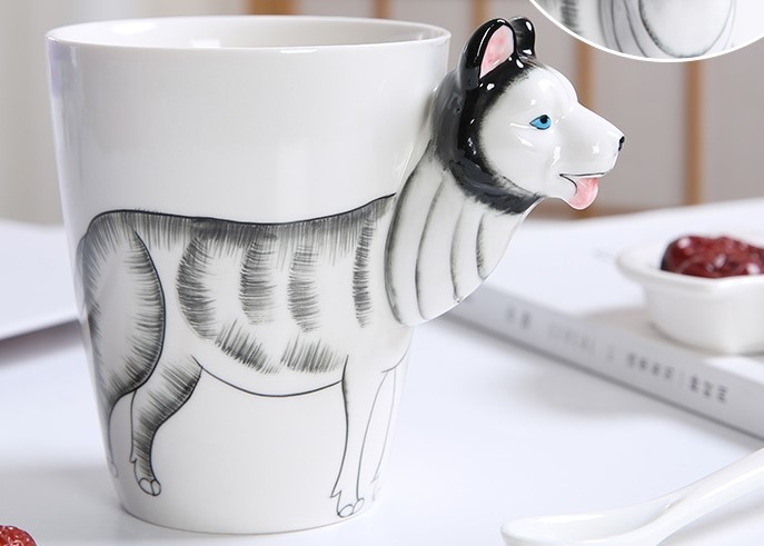 China Handmade Artistic Siberian Husky	3D Ceramic Mugs wholesale