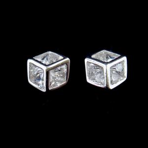 China Personalized Cube Style Silver Cubic Zirconia Earrings 925 Sterling Silver For Girl wholesale