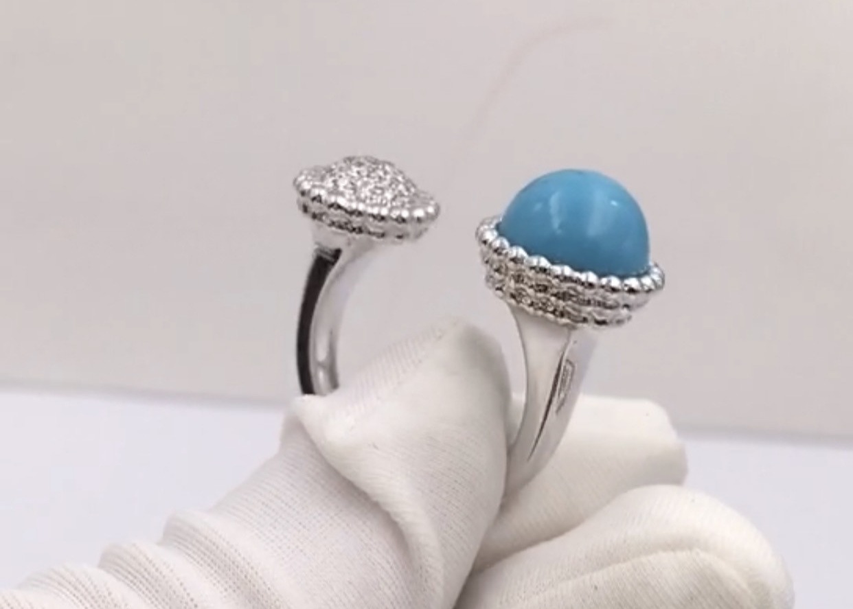 China Adjustable Size Elegant Unique 18K Gold Diamond Ring With Turquoise wholesale