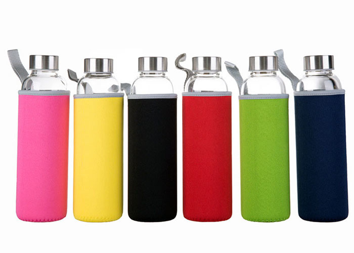 China 16 Oz Fancy Unbreakable Glass Water Bottle With Stainless Steel Cap wholesale