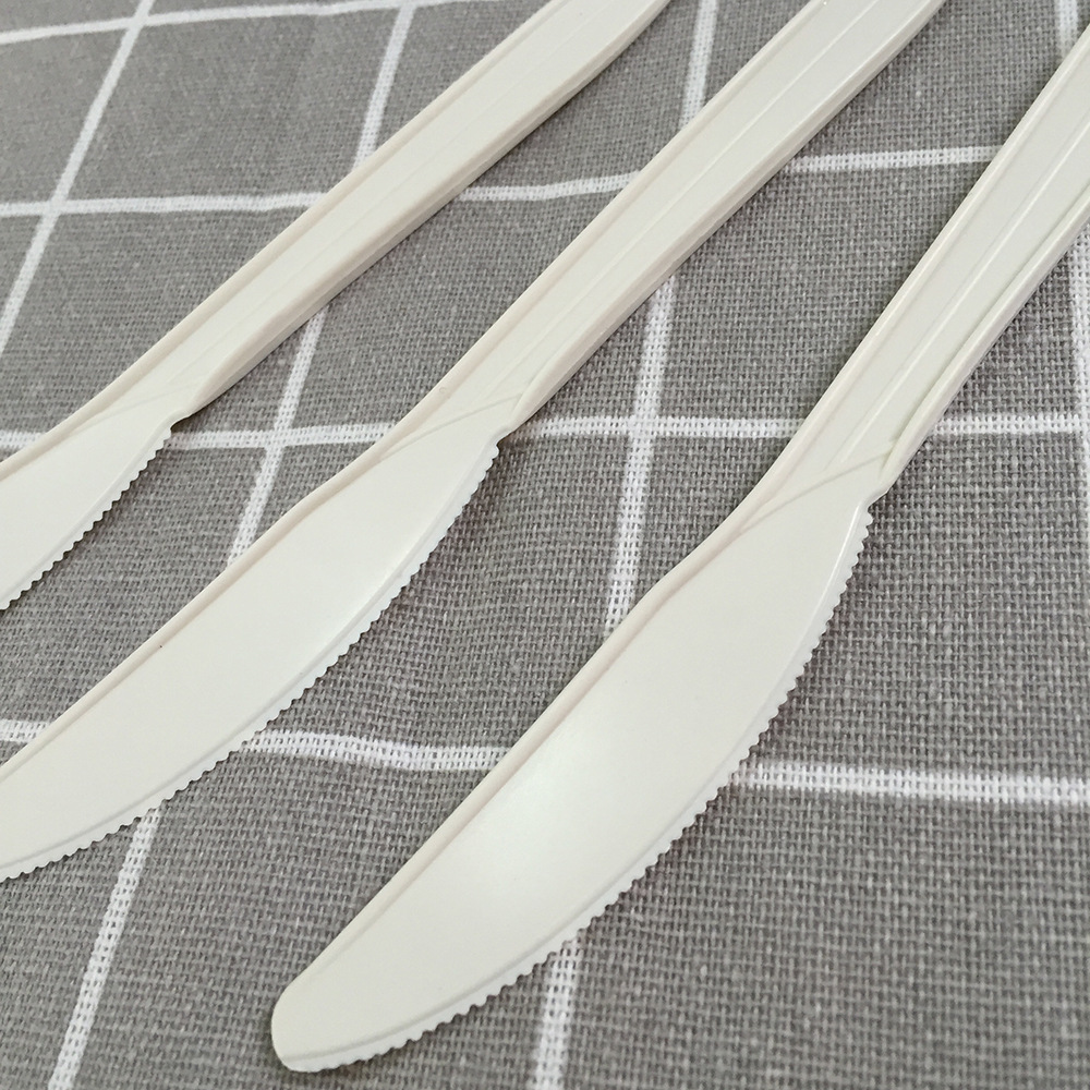 white color corn starch biodegradable disposable dinner knife, spoon, fork